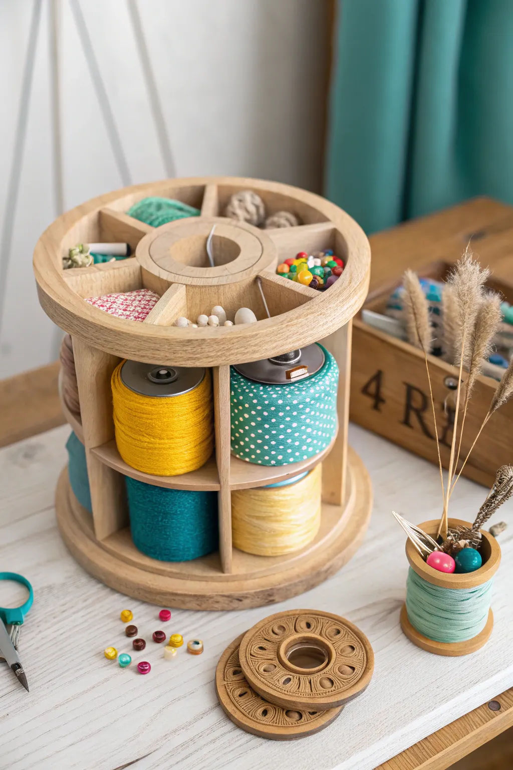 Tame your crafting chaos with a chic rotating organizer—where functionality meets Scandinavian elegance!