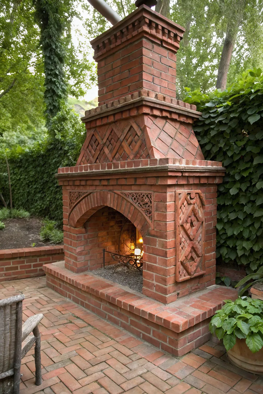 Transform your patio with a handcrafted brick fireplace, where craftsmanship meets cozy evenings.