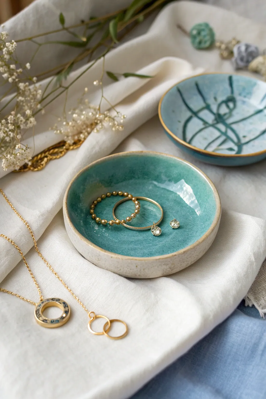 Elevate your space with this handmade ceramic jewelry dish—where Scandinavian minimalism meets Boho charm. Perfect for adding a pop of color and elegance to your decor!