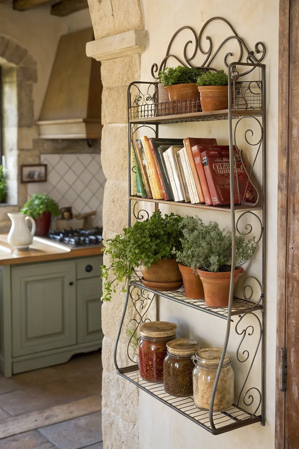 Elevate your kitchen with a crafted wire bookshelf—where style meets functionality.
