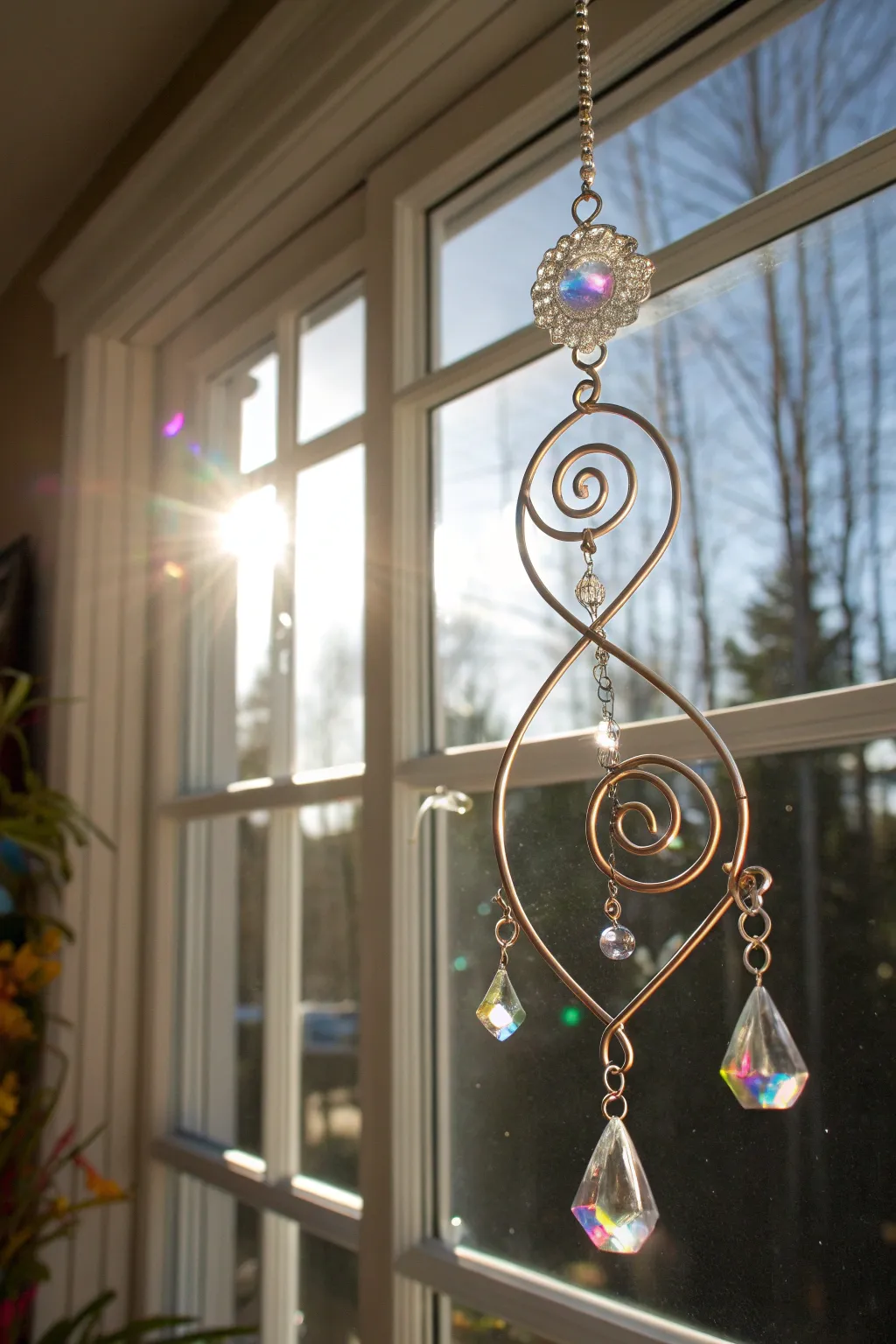 Transform your space with the enchanting glow of a handcrafted wire suncatcher, where art meets light.