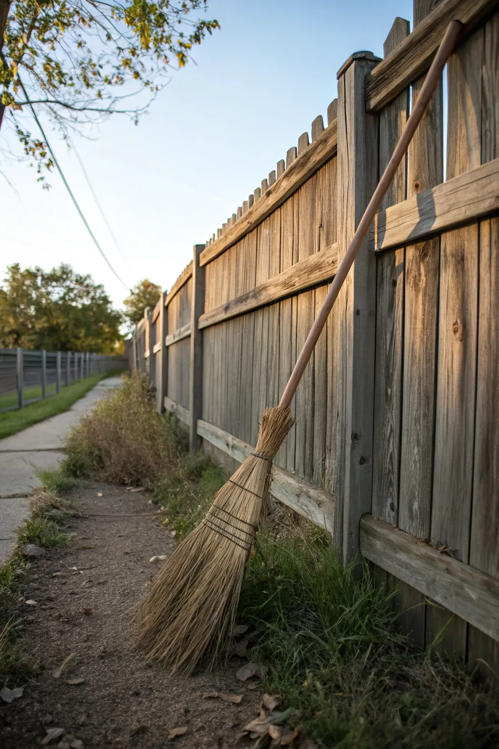 Rustic charm abounds with a witch broom crafted from natural materials.