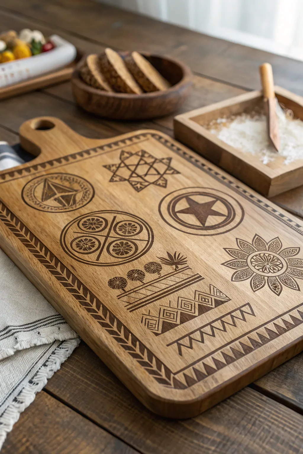 Celebrate your roots with a cutting board that tells a story through cultural symbols.