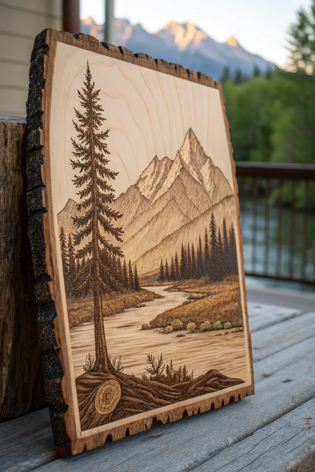Escape to tranquility with this handcrafted mountain landscape plaque, a tribute to nature's beauty.