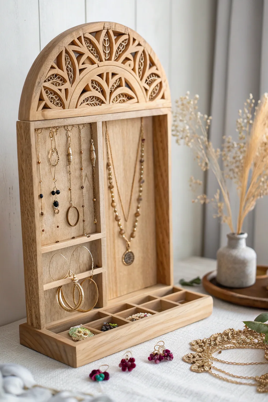 Organize your treasures with elegance and simplicity - a stunning blend of minimalist charm and boho flair.