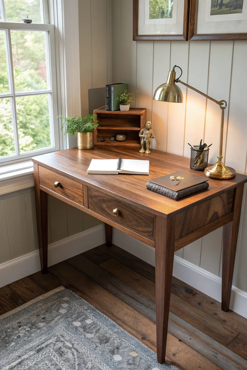 Maximize your space with style: Discover the elegance and utility of a handcrafted corner wood desk.