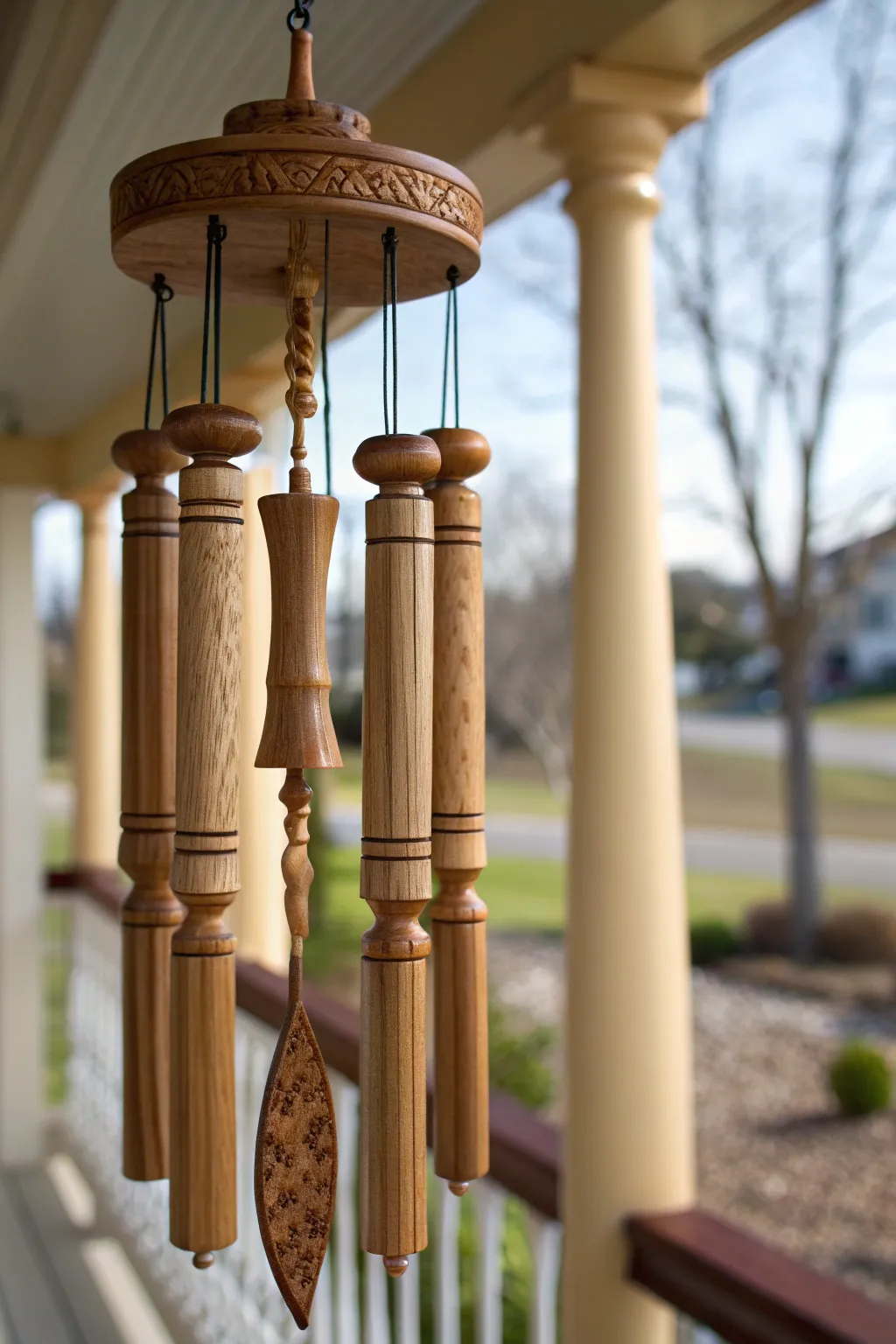Craftsmanship in Harmony: Wooden Spindle Wind Chimes for a Serene Porch Ambiance