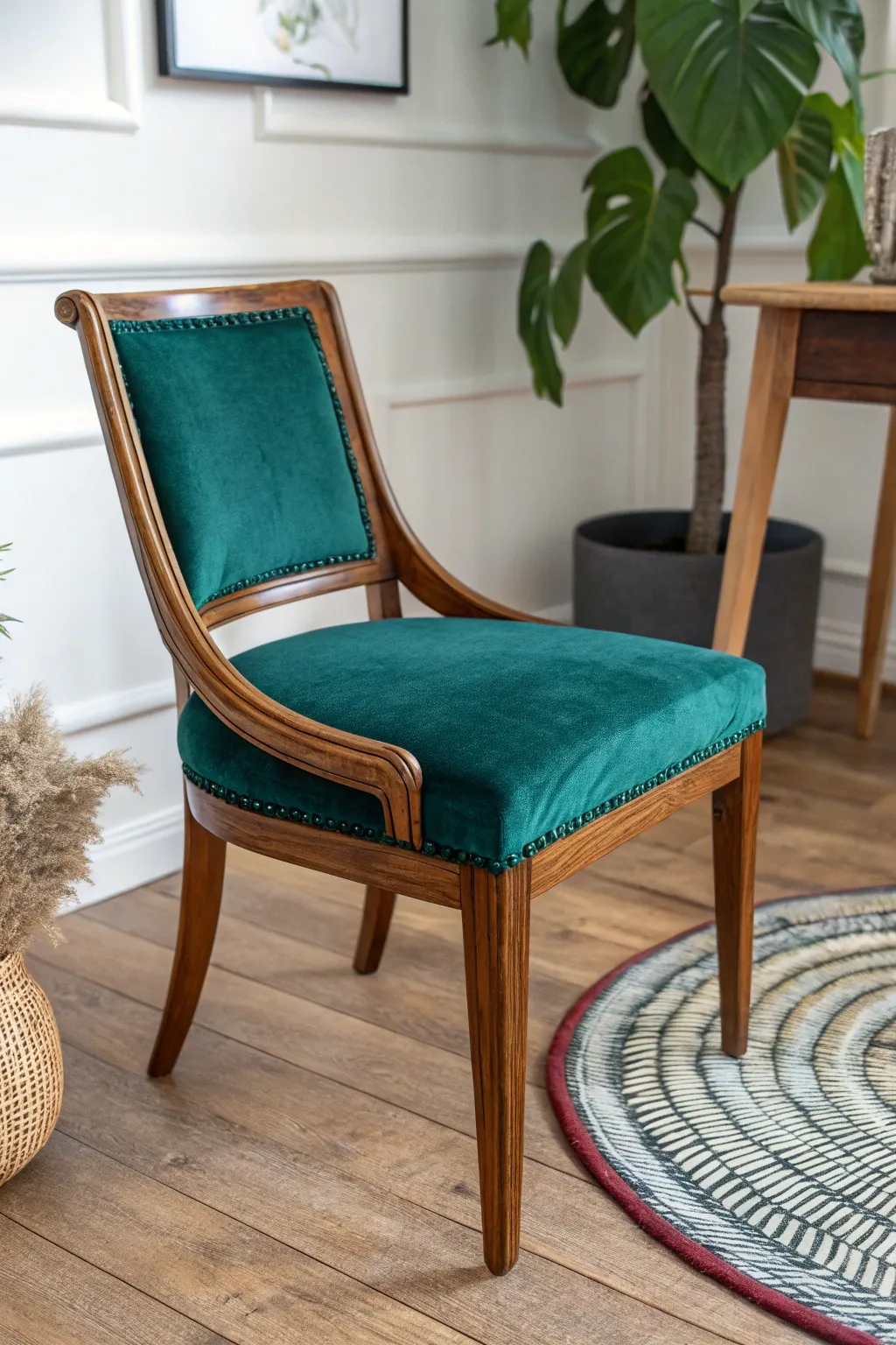 Transform your space with a touch of luxury: a jewel-toned wooden chair makeover.