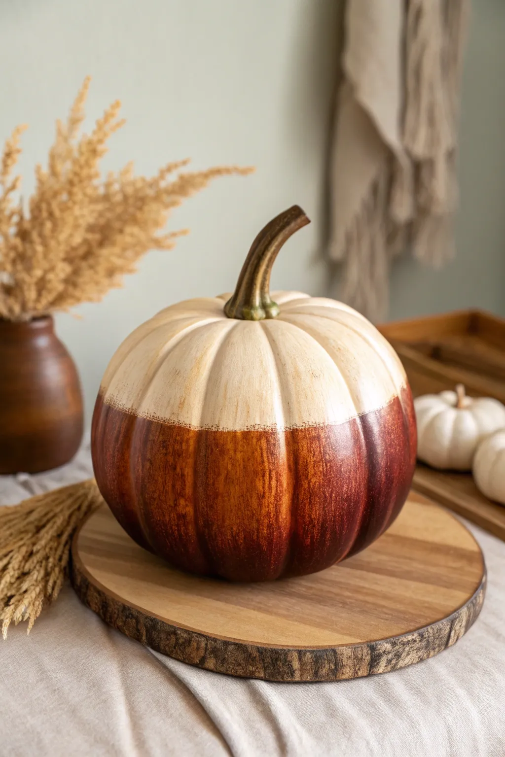 Elevate your autumn decor with the elegance of ombre wooden pumpkins. Perfectly minimalist, effortlessly chic.