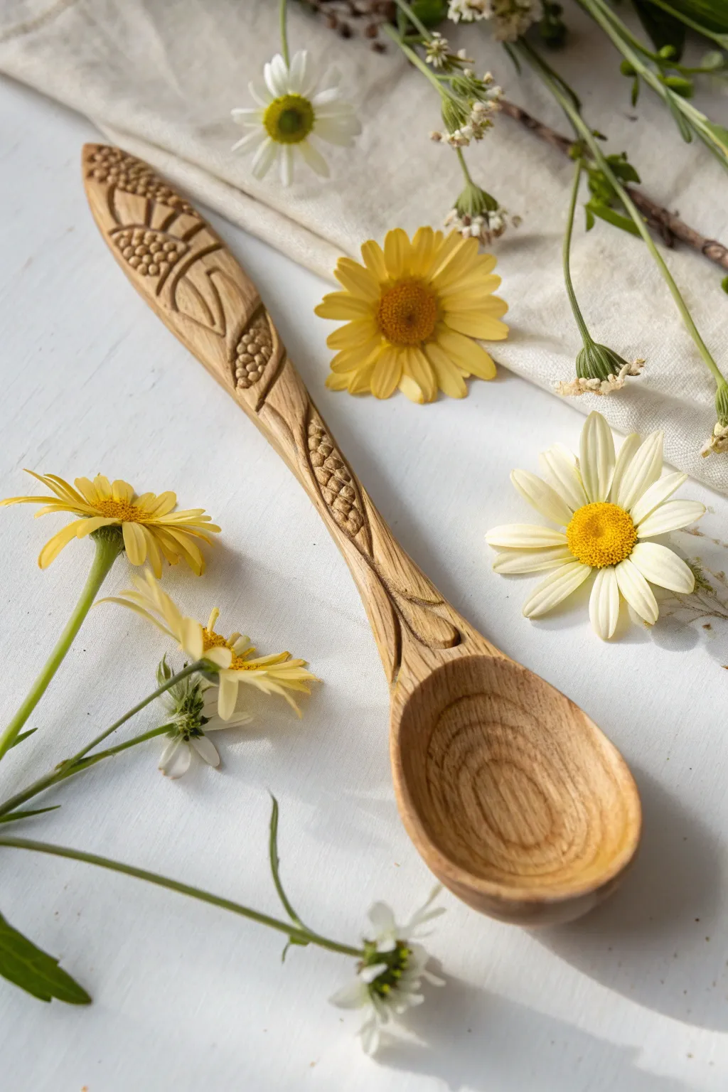 Blooming beauty: handcrafted wooden spoon daisy brings nature's elegance indoors.