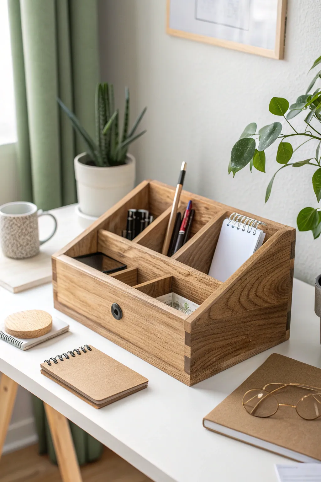 Transform your workspace with a chic wooden wine box desk organizer, blending minimalist elegance with boho charm!
