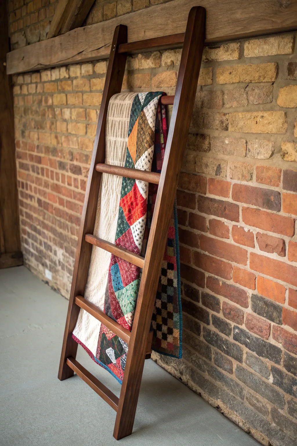 Elevate your space with the artistry of a handcrafted blanket ladder, where elegance meets functionality.