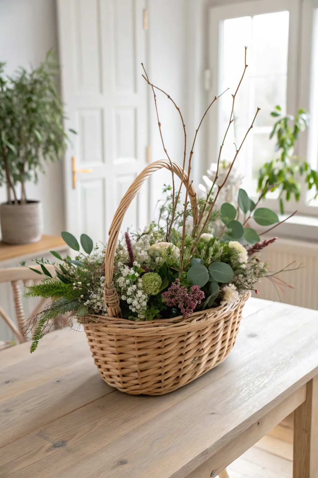 Embrace the beauty of nature with a charming woven basket arrangement that brings a touch of elegance and simplicity to your space.