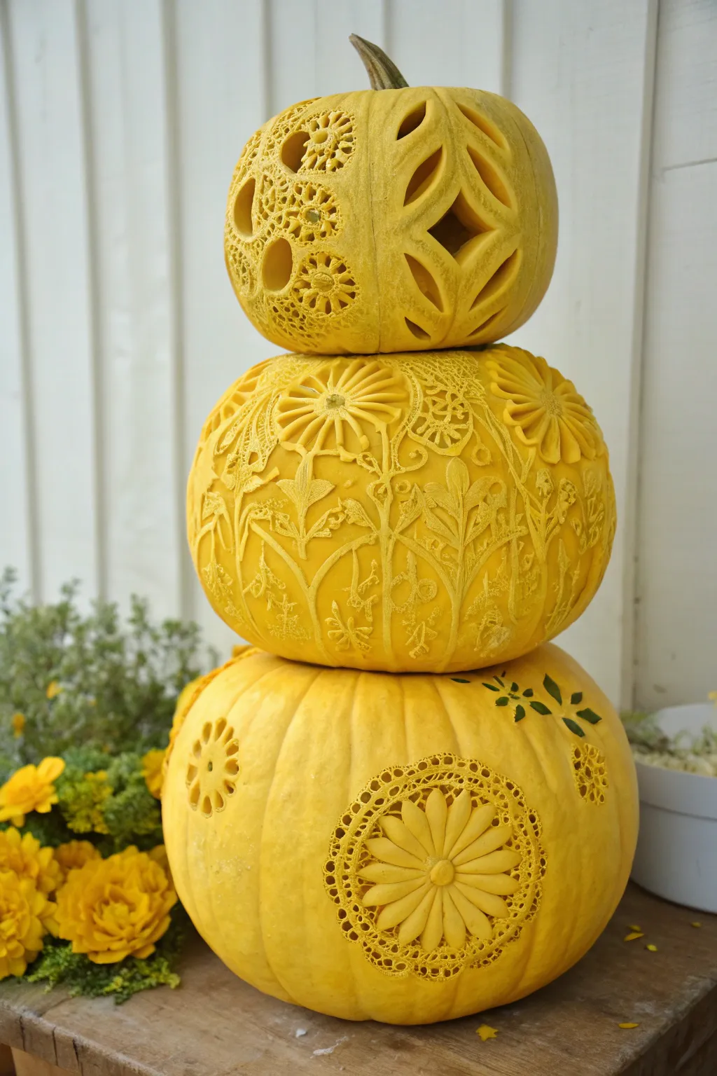 Elevate your autumn décor with this stunning pumpkin stack—where craftsmanship meets natural beauty!