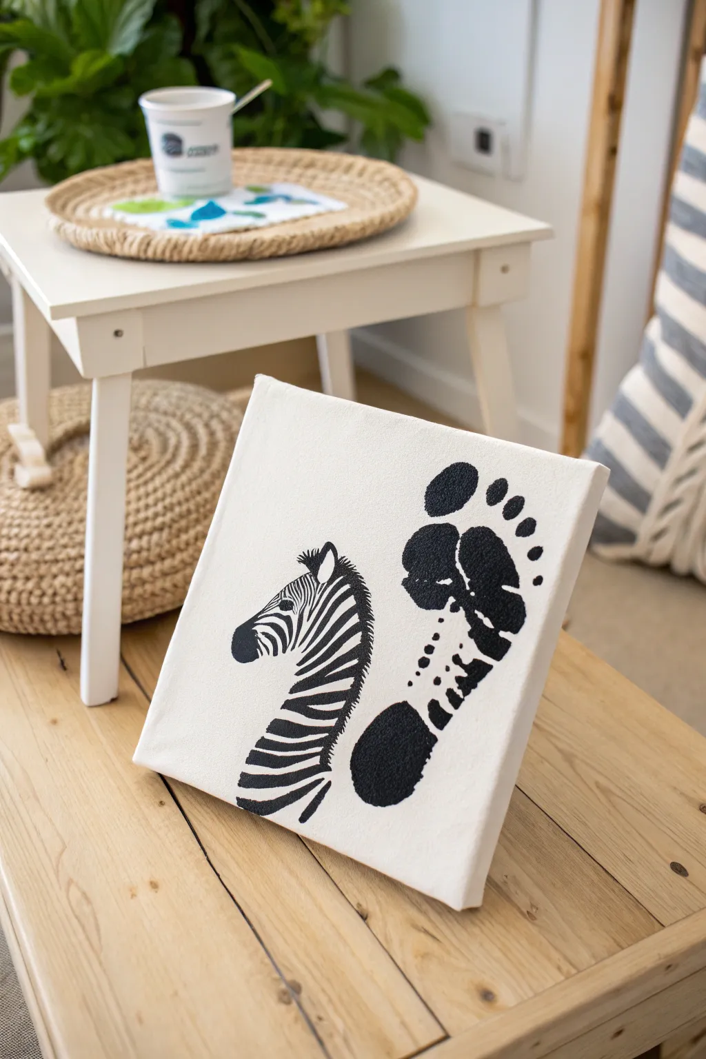 Capture the charm of tiny feet with Zebra Footprint Art – a delightful keepsake that blends simplicity and creativity!