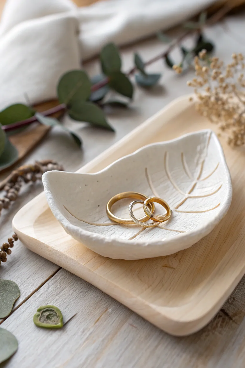 Handcrafted Elegance: Display your treasures on a leaf-inspired clay dish. #MinimalistBeauty #ClayCrafts