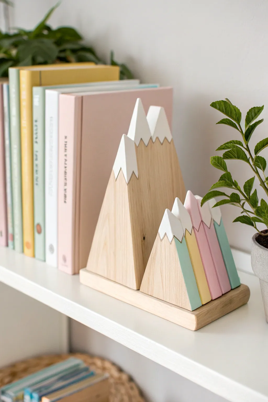 Elevate your bookshelf with personalized mountain bookends – where Scandinavian simplicity meets boho elegance.