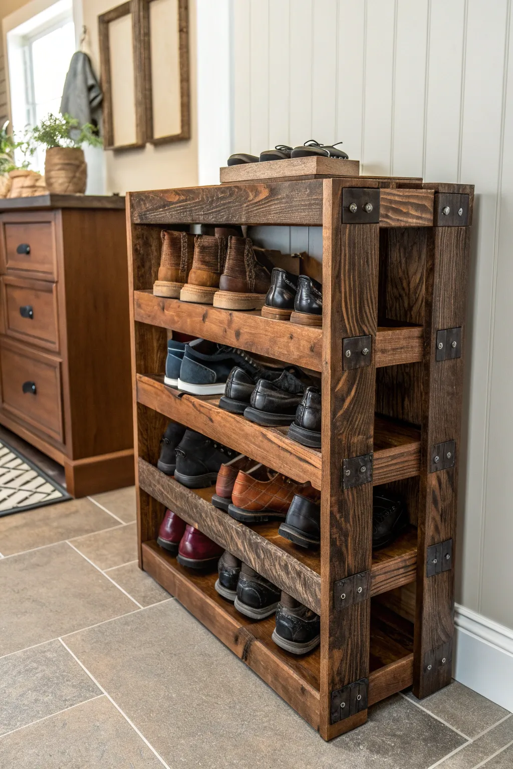 Transform your entryway with this stunning DIY pallet shoe rack—where style meets function in perfect harmony.