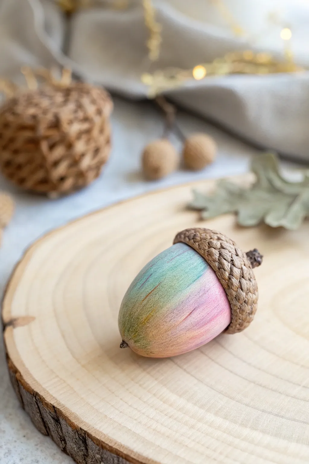 Elevate your decor with the charm of hand-painted acorns.