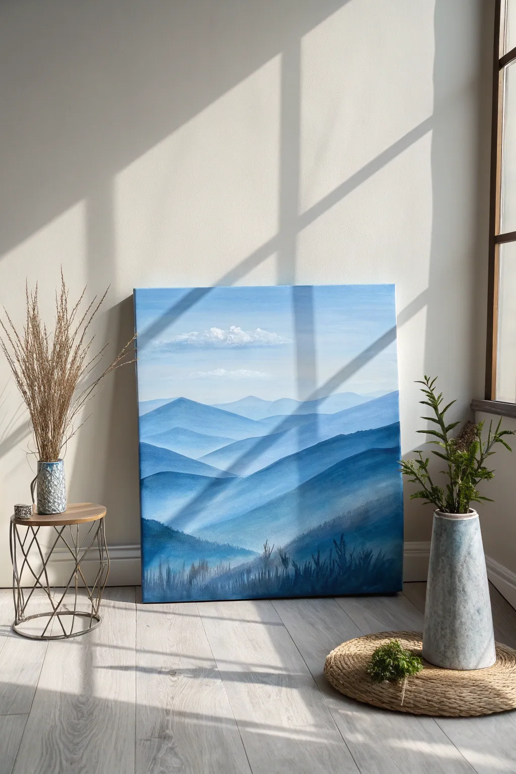 Discover the beauty of shadow play on a blue canvas, where simplicity meets serenity.