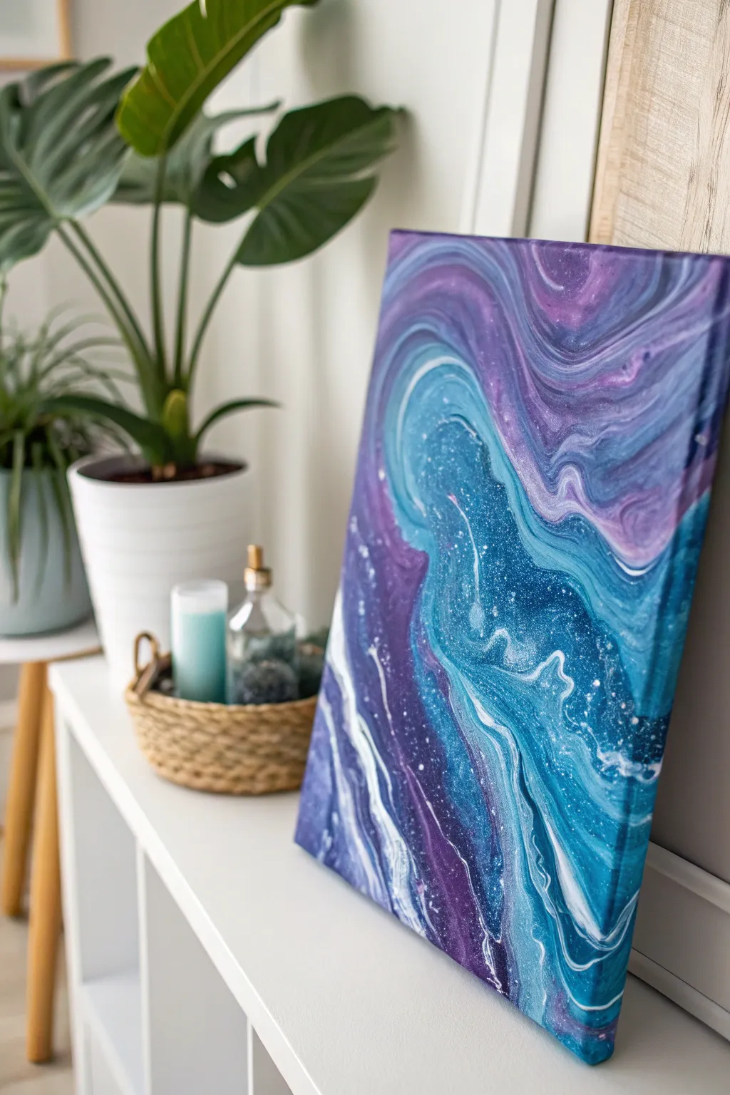 Embrace the magic of mood with swirling blues and purples—where emotions flow seamlessly on canvas. #AcrylicArt