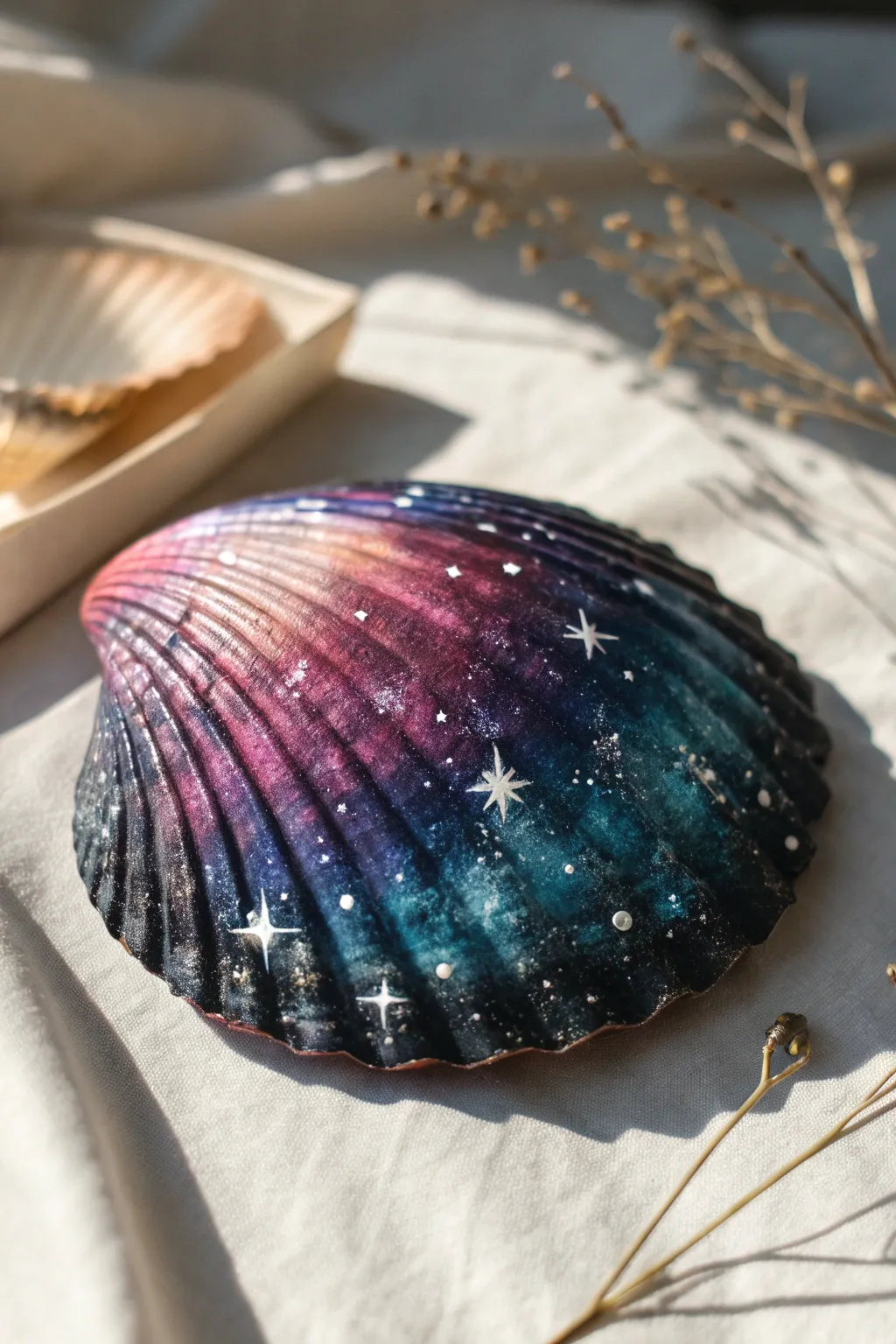 Dive into the cosmos with this breathtaking galaxy-inspired seashell art, blending the mysteries of the ocean with the wonders of the universe.