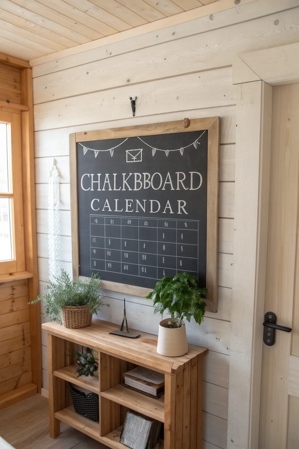 Transform your entryway with a DIY chalkboard calendar – perfect for staying organized with a touch of rustic elegance!