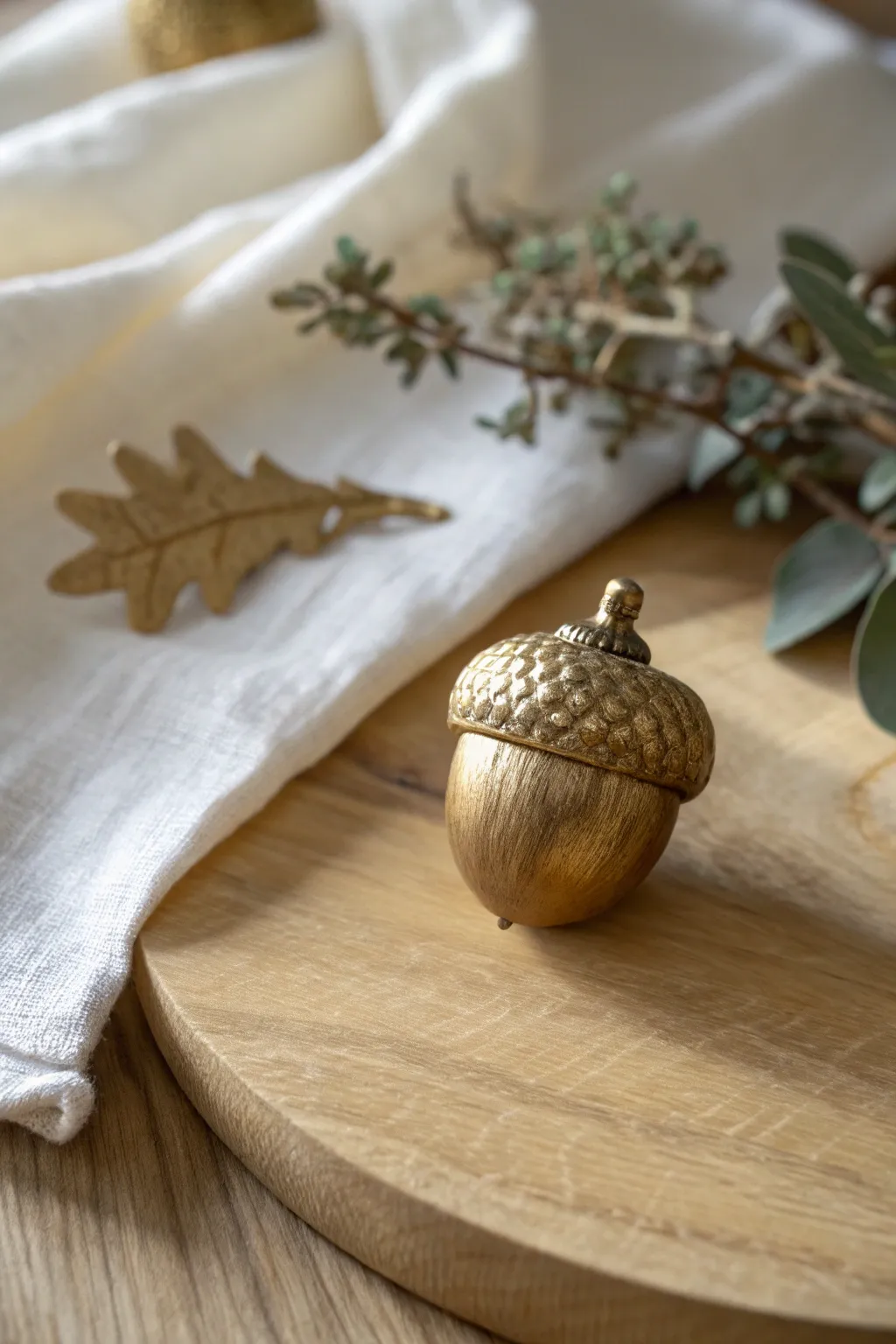 Add a touch of elegance to your Thanksgiving decor with chic metallic acorns.