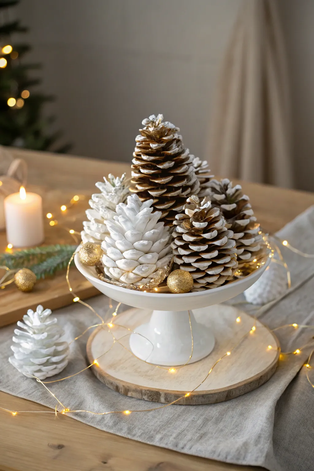 Elevate your holiday decor with elegant pine cone centerpieces, blending minimalist charm and festive sparkle.