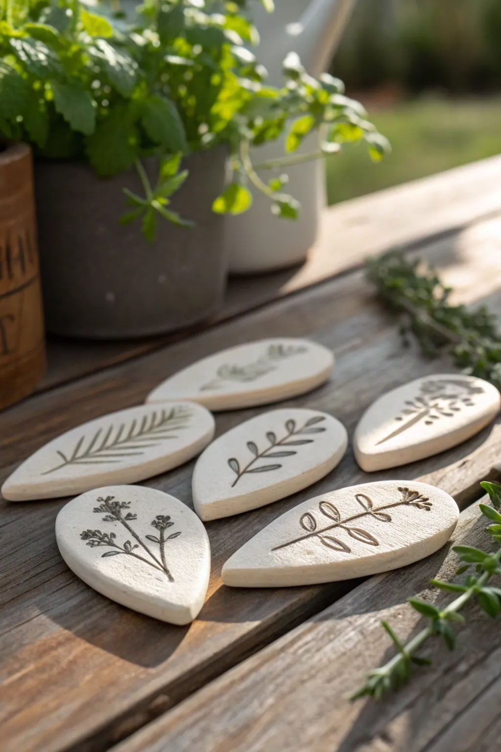 Elevate mom's garden with these charming clay markers, blending simplicity and natural beauty.