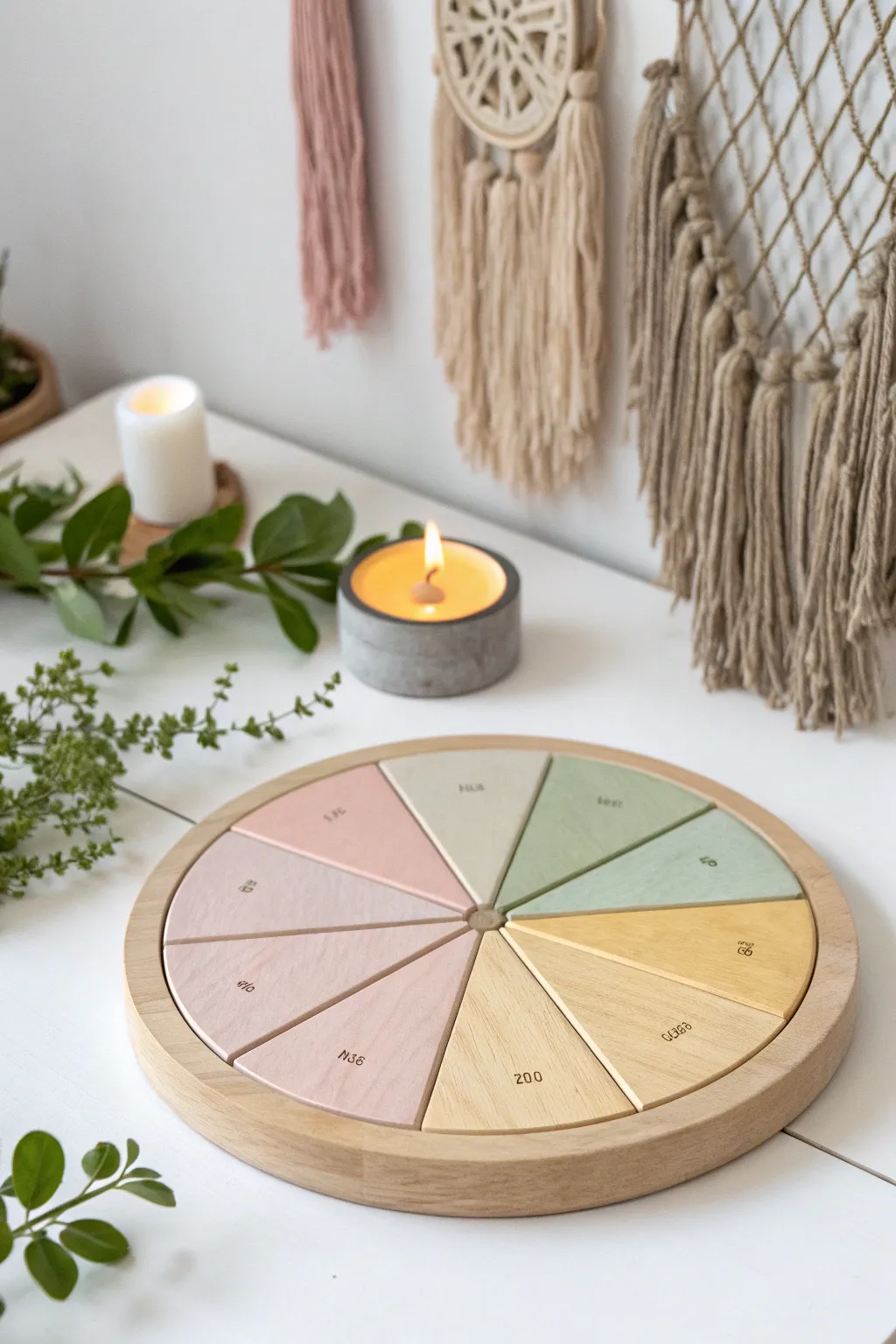 Discover the beauty of emotional expression with this handcrafted emotion wheel, perfect for mindful learning in a minimalist space.