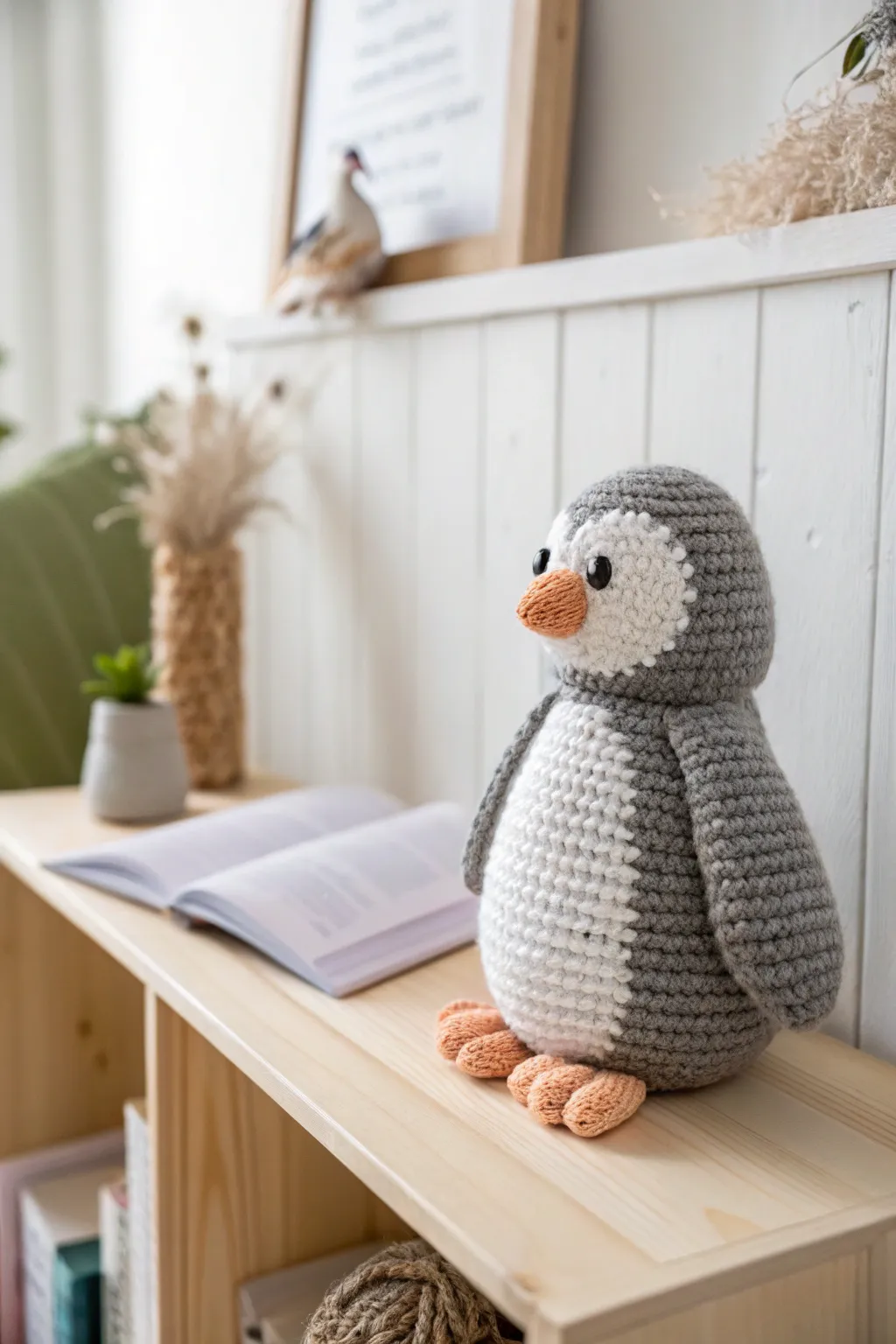 Whimsical charm in a playful penguin - the perfect handcrafted touch for your cozy nook.