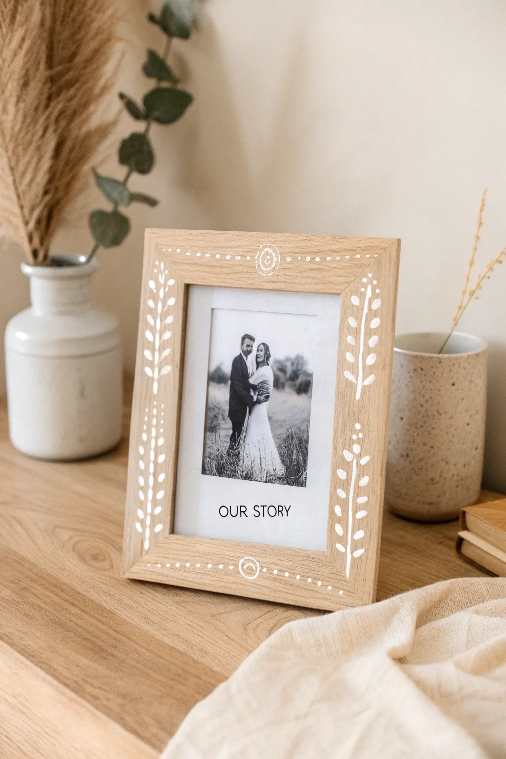Capture your journey with an elegantly engraved 'Our Story' picture frame—where memories meet minimalist beauty.