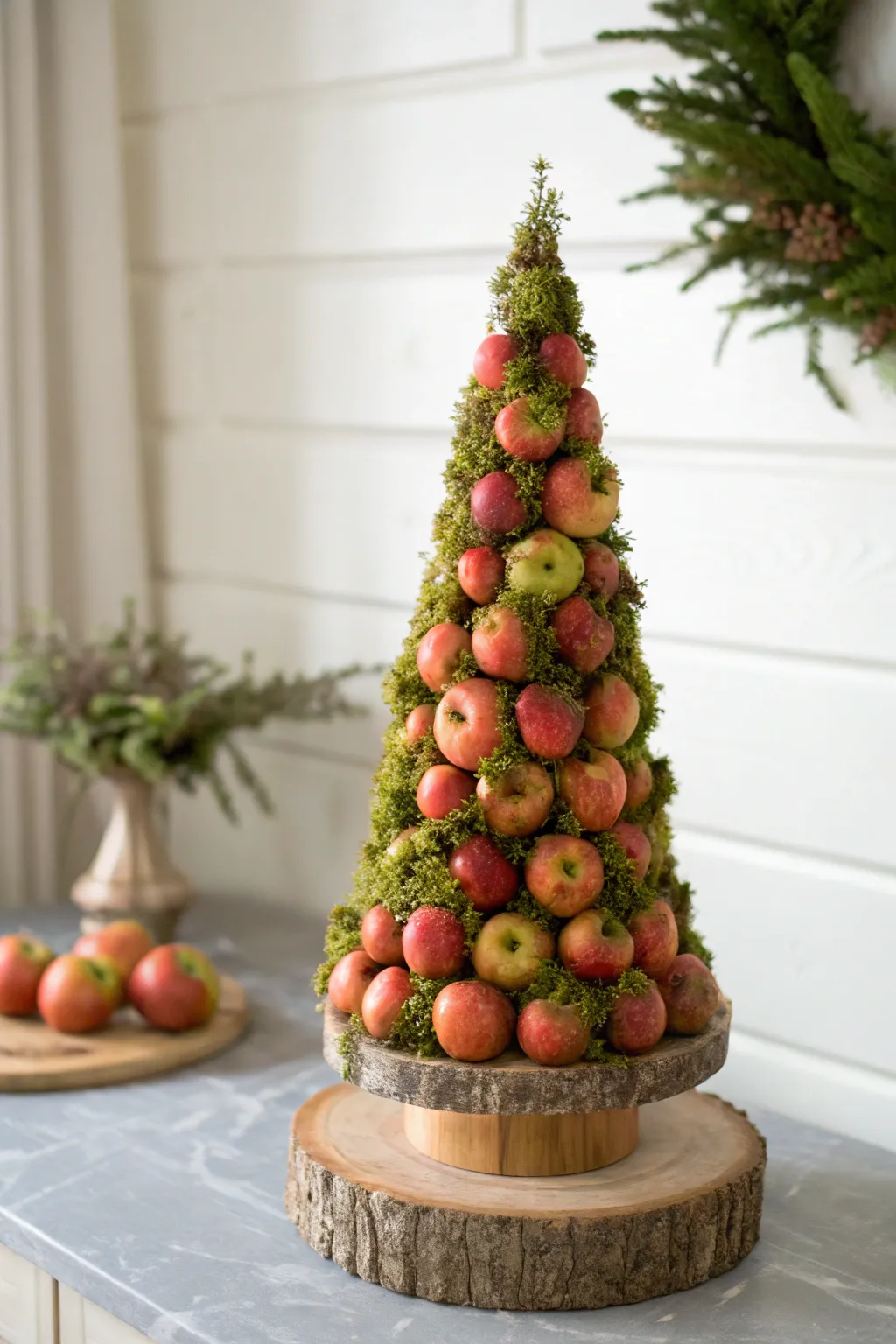 Elevate your decor with this stunning apple topiary, where simplicity meets craftsmanship.