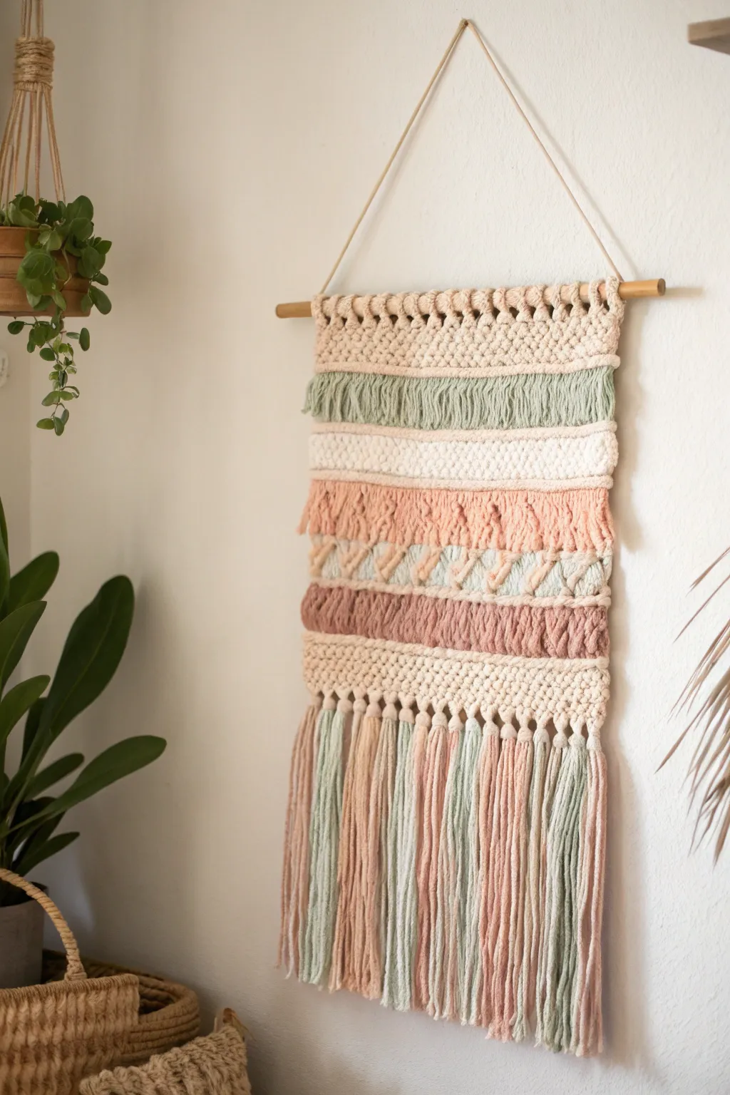 Transform your space with a handmade fabric wall hanging: where sustainable art meets minimalist elegance.