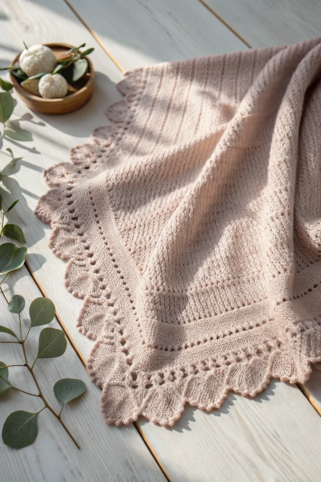 Embrace the charm of scalloped edges for a cozy and whimsical baby blanket.
