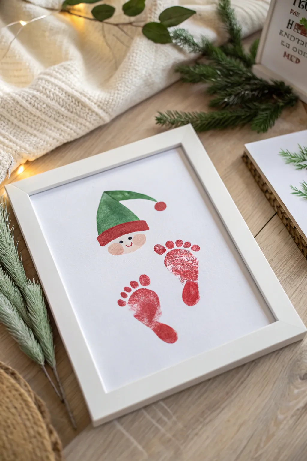 Create festive memories with tiny footprints turned into charming elves! 🎄👣✨ #HandmadeHoliday #ScandiBoho