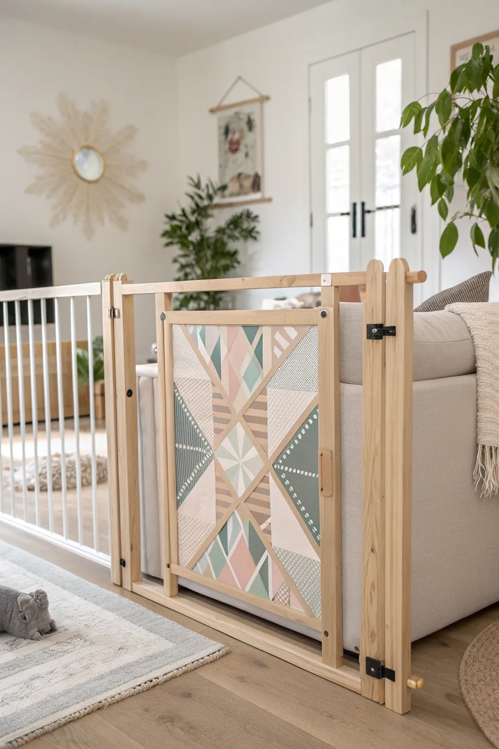 Elevate your space with a custom-designed baby gate that blends Scandinavian simplicity with Boho charm.