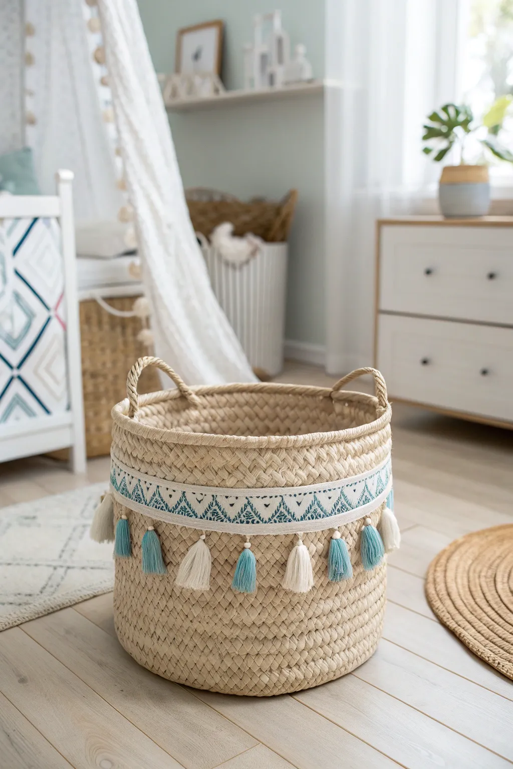 Elegant and practical: Scandinavian-inspired storage baskets for a beautifully organized nursery.