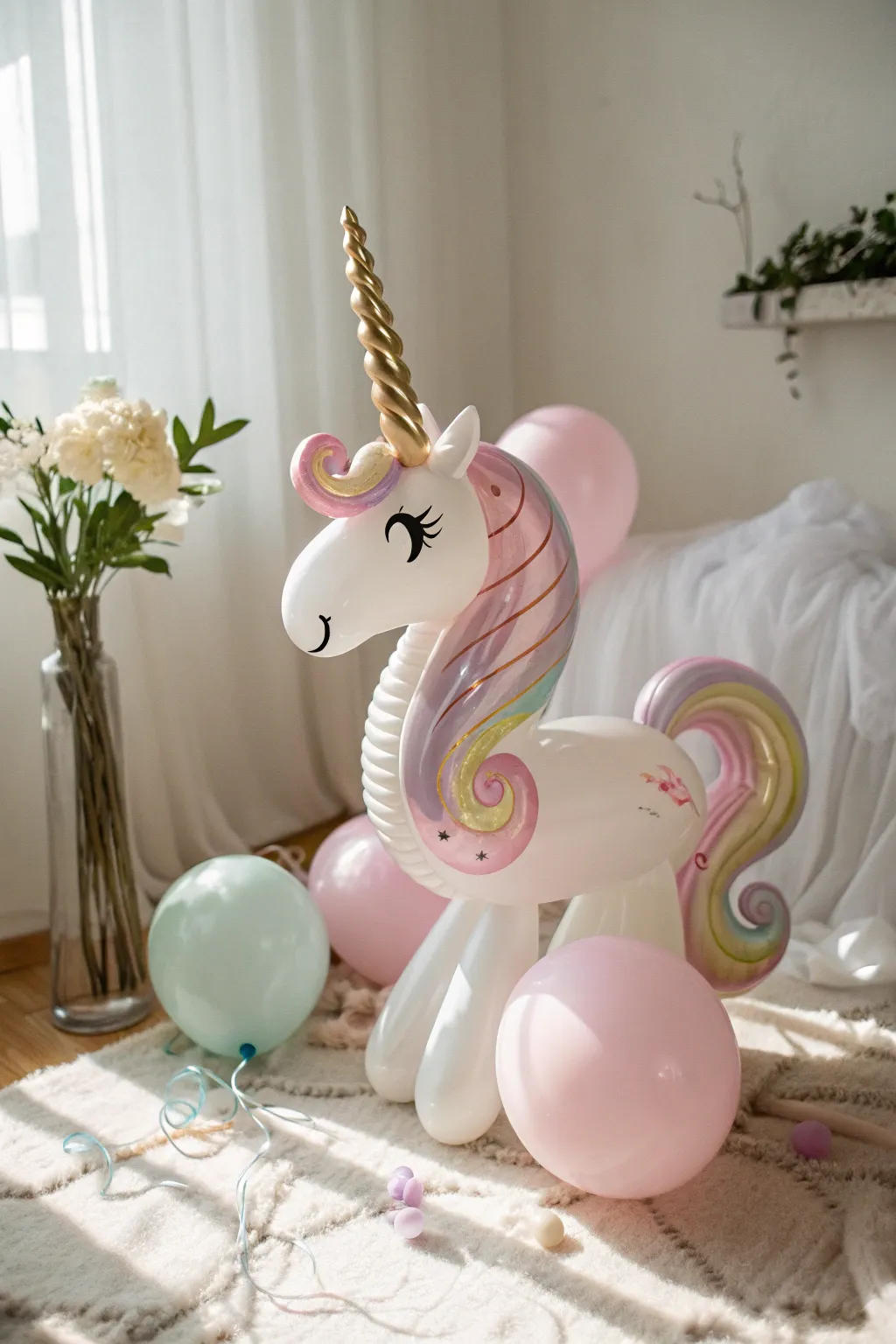 Enchant your space with this exquisite balloon unicorn, where magic meets minimalist elegance.