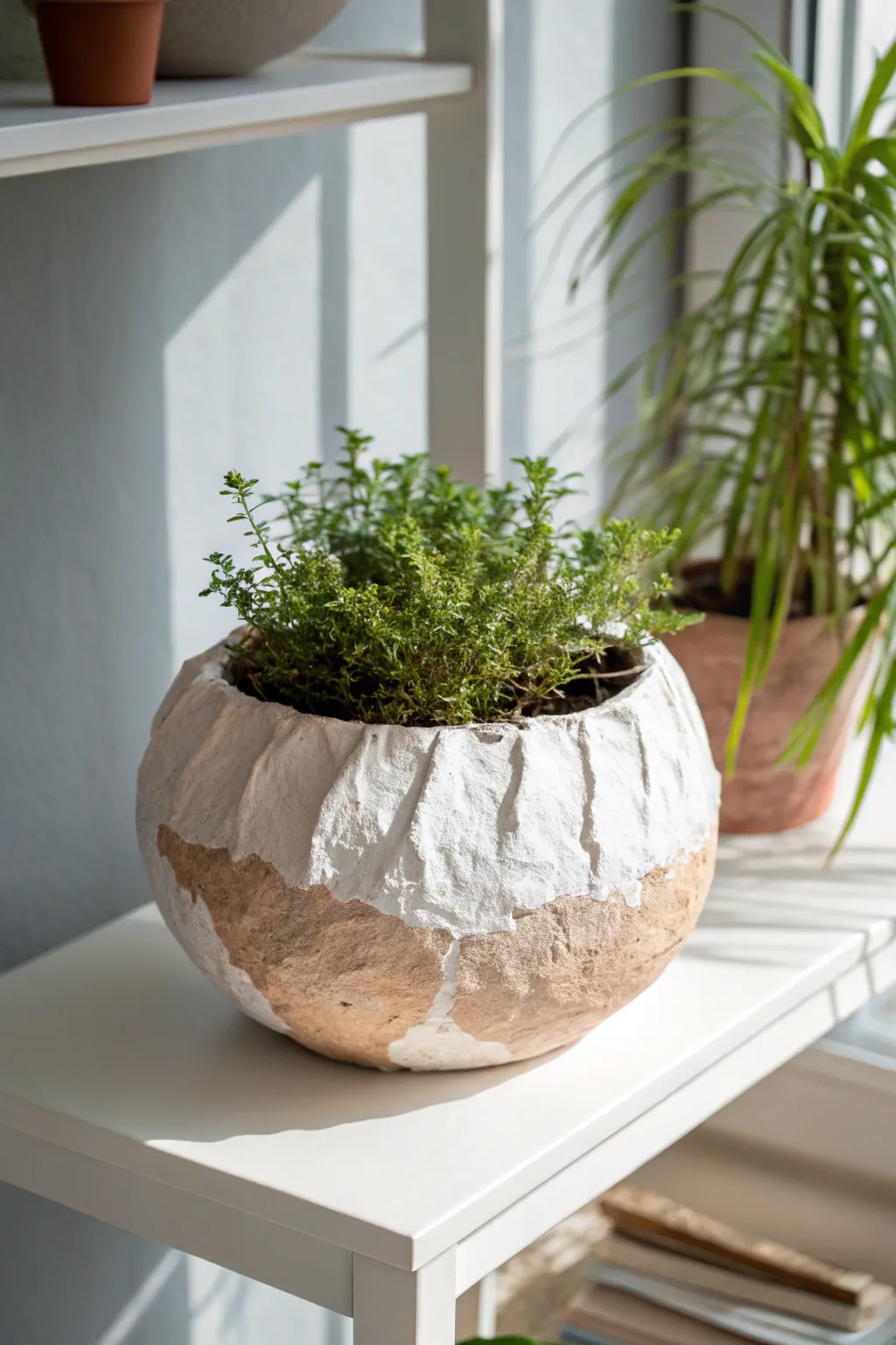 Add a handcrafted touch to your garden with eco-friendly paper mache planters.