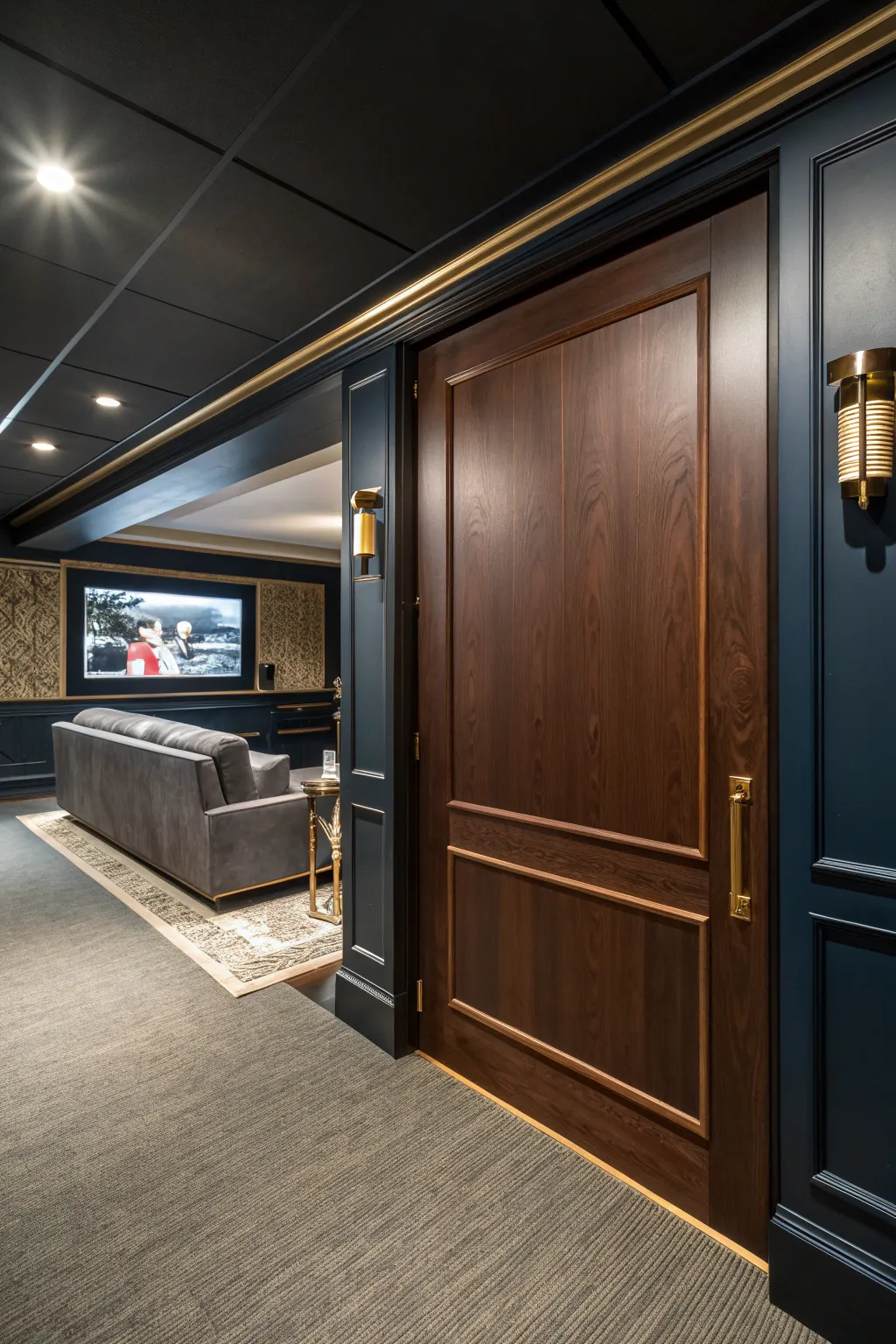 Unveil the allure of hidden spaces with a sophisticated sliding panel.