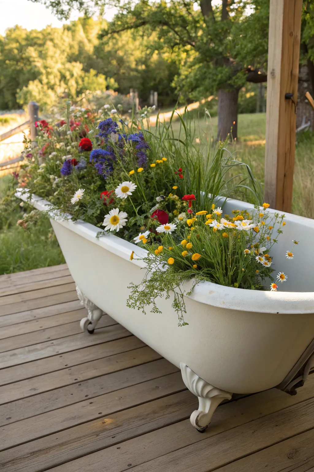 Embrace nature's beauty with a wildflower bathtub planter, where simplicity meets serene elegance.