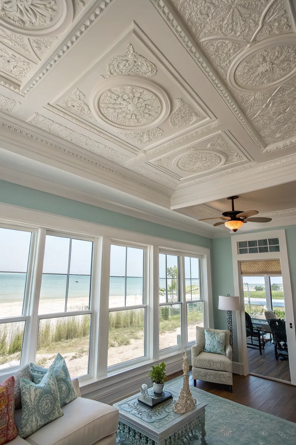 Raised tray ceilings add depth and elegance.