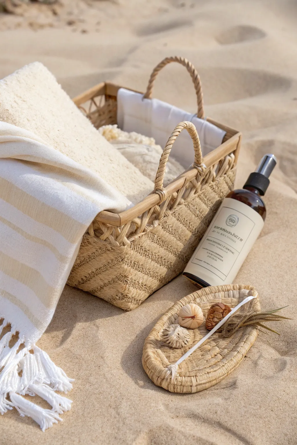 Elevate your seaside experience with this bespoke beach gift set, blending simplicity and artisanal charm.