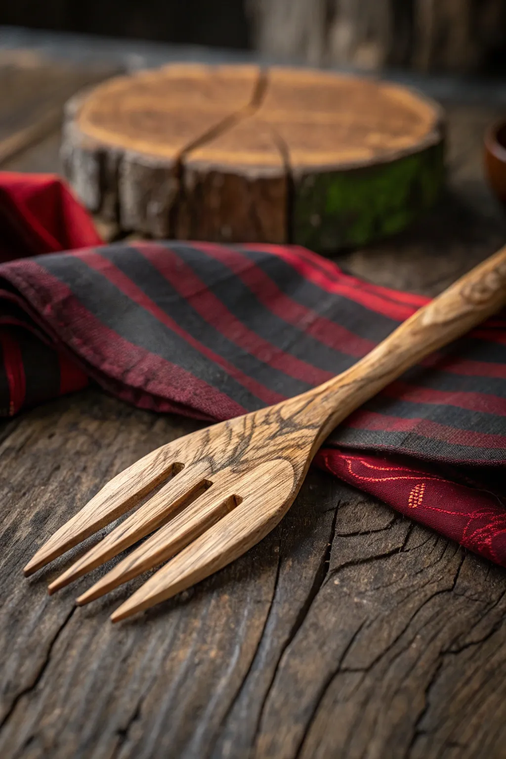 Elevate your dining experience with the rustic elegance of a handcrafted wooden fork.