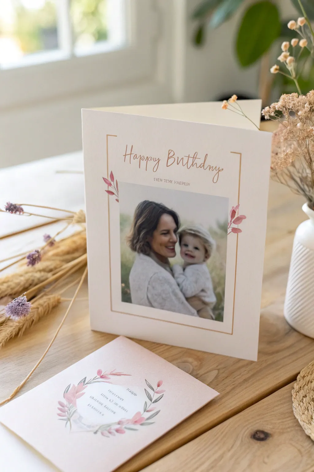 Capture cherished memories with a personalized photo card for mom's special day.