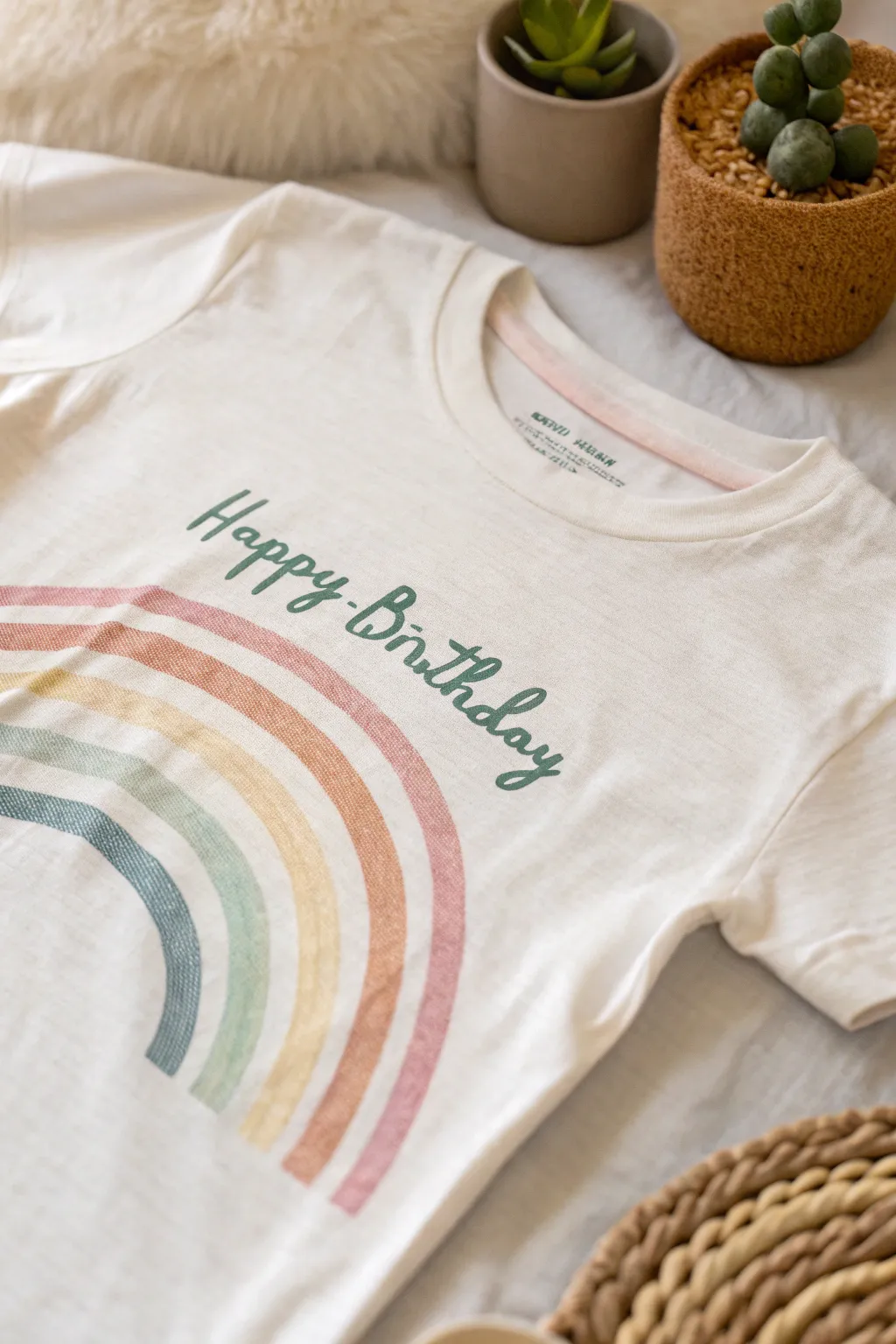 Celebrate her special day with a touch of rainbow magic - a t-shirt that blends fun with minimalist elegance.
