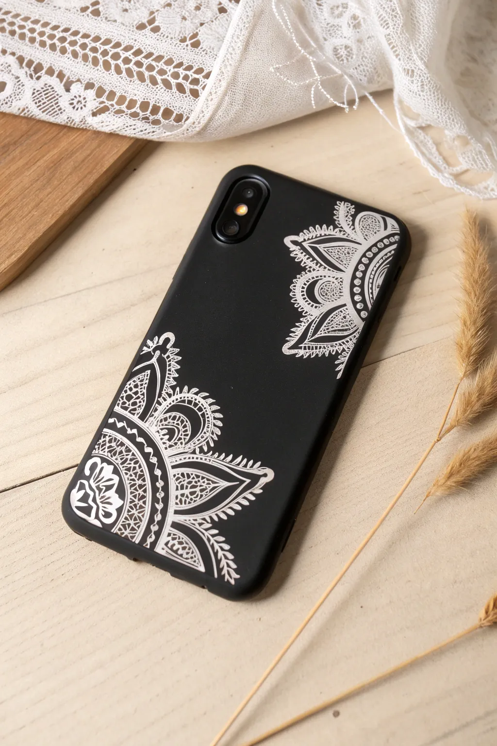 Elegance in simplicity: Transform your phone case with delicate lace artistry.