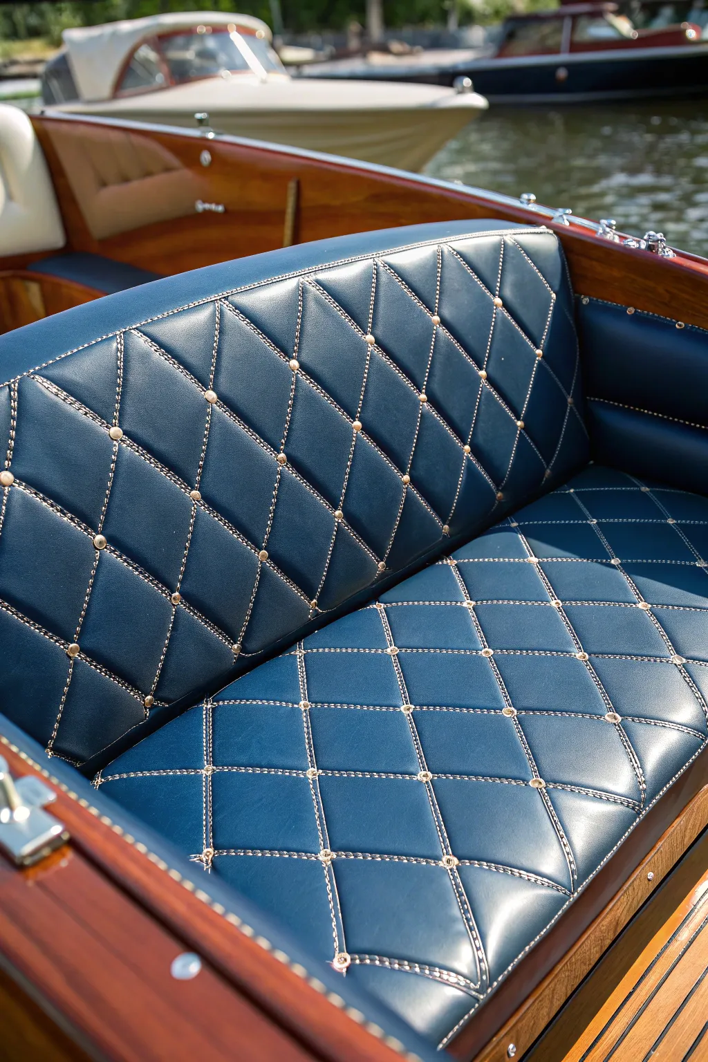 Elevate your boat's elegance with timeless diamond stitching.